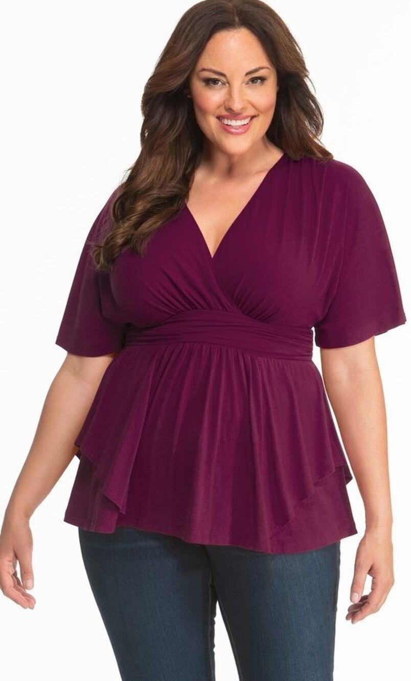 Kiyonna Top Wine Purple 3X Promenade Style Flutter Sleeves Empire Waist Spring